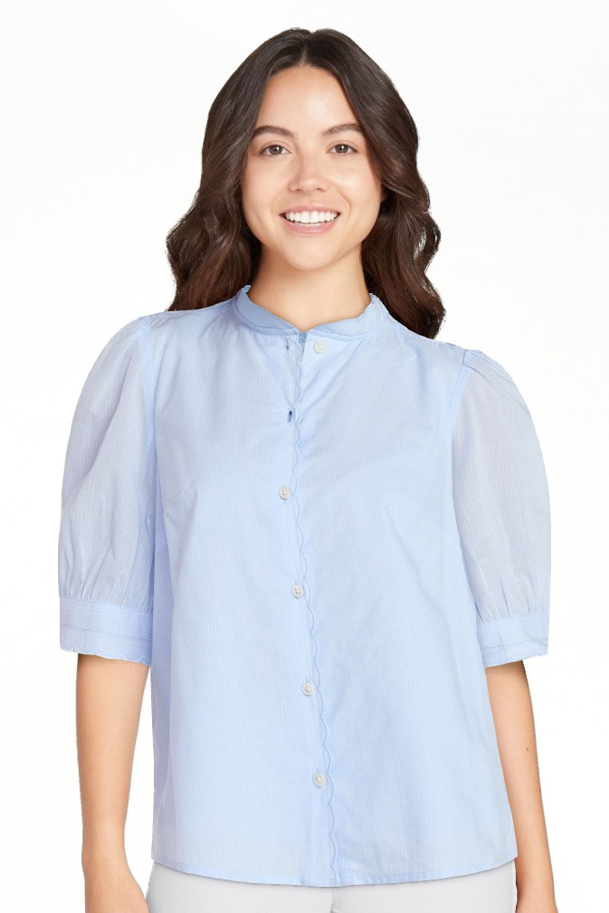 Time and Tru Women's Cotton Scalloped Edge Blouse with Short Sleeves, Sizes XS-XXXL | Walmart (US)