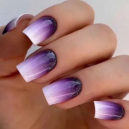 CurvLife Purple Glitter Ombre Press-On Nails - 30PCS Medium Square, Non-Toxic & Reusable, Sparkle Gradient | Walmart (US)