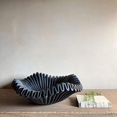Black Marble Ruffle Bowl (12 Inches), Large Marble Scallop Decorative Bowl, Black Fluted Catchall... | Amazon (US)