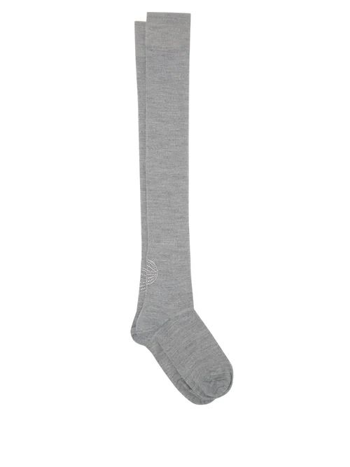 Ganni - Crystal Wool-blend Knee-high Socks - Womens - Grey | Matches (US)