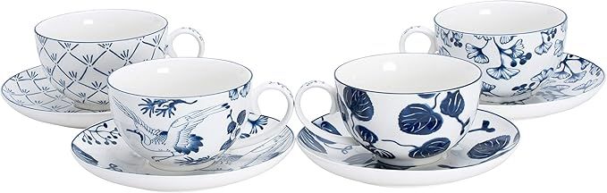 TOKYO design studio Flora Japonica Cup and Saucer Gift Set, 4 Premium Porcelain Teacups and 4 Mat... | Amazon (US)