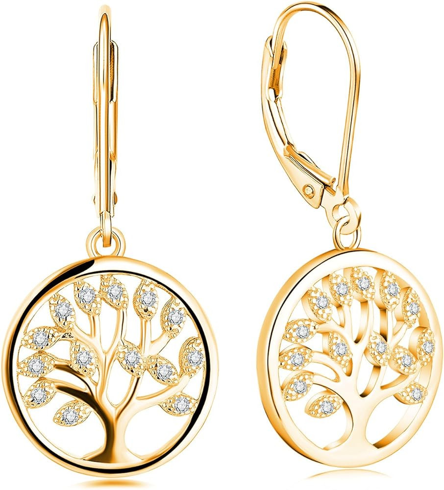 JO WISDOM 925 Sterling Silver Cubic Zirconia Tree of Life Earrings | Amazon (US)