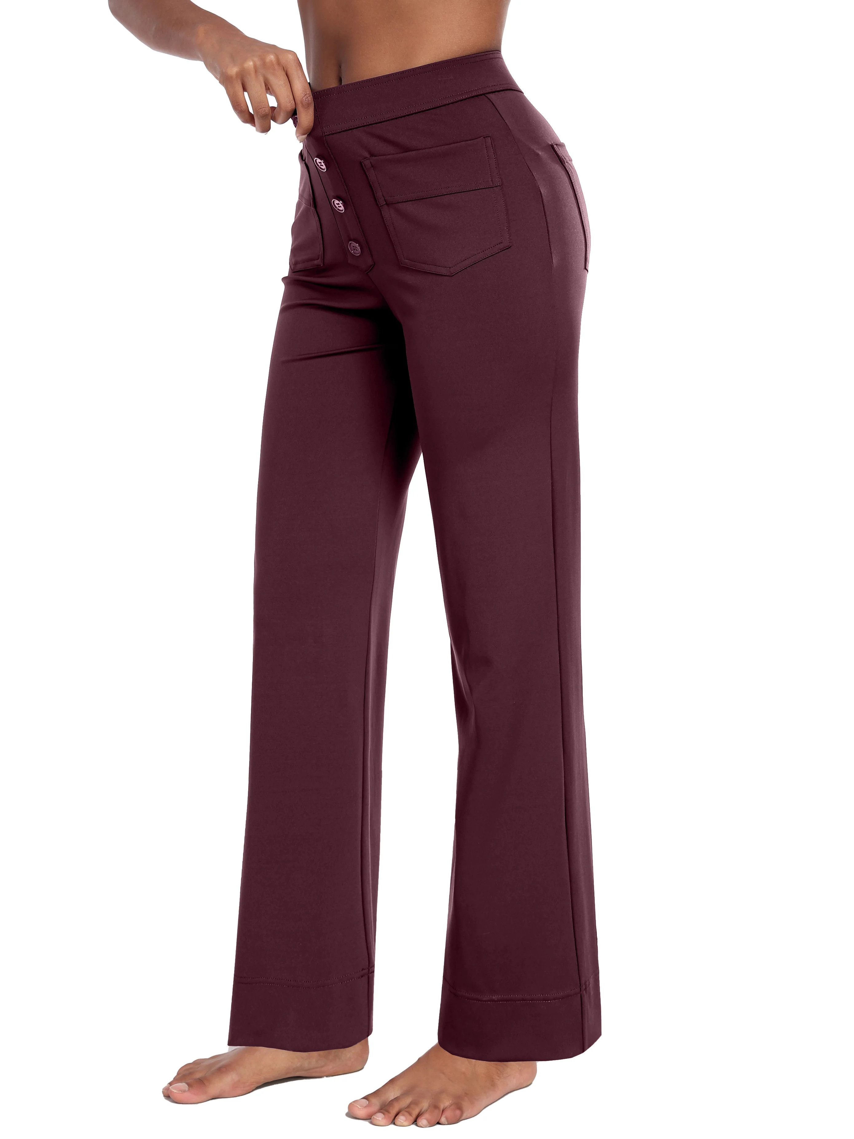 MINTREUS Wide Leg Pants Woman Yoga Pants with Pockets Stretch Loose Sweatpants High Waisted Butto... | Walmart (US)