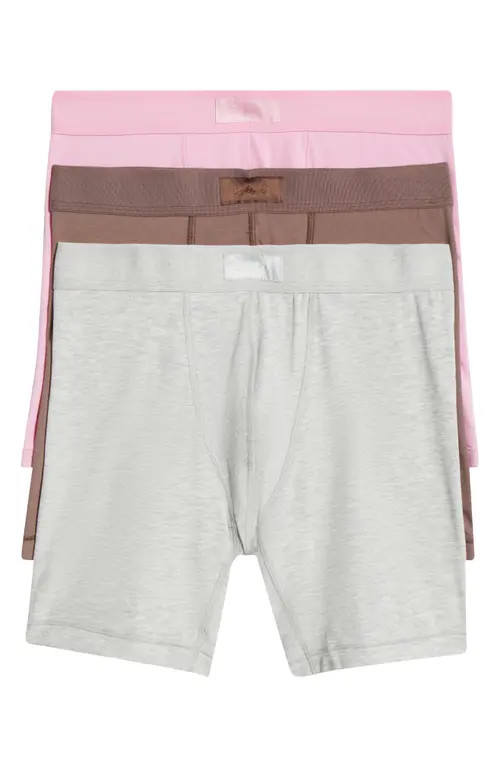 SKIMS Assorted 3-Pack 5-Inch Cotton Boxer Briefs in Bubblegum/Umber/Grey at Nordstrom, Size 4X | Nordstrom
