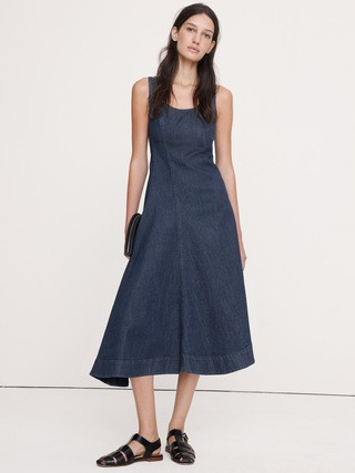 Denim Asymmetric Midi Dress | Banana Republic (US)