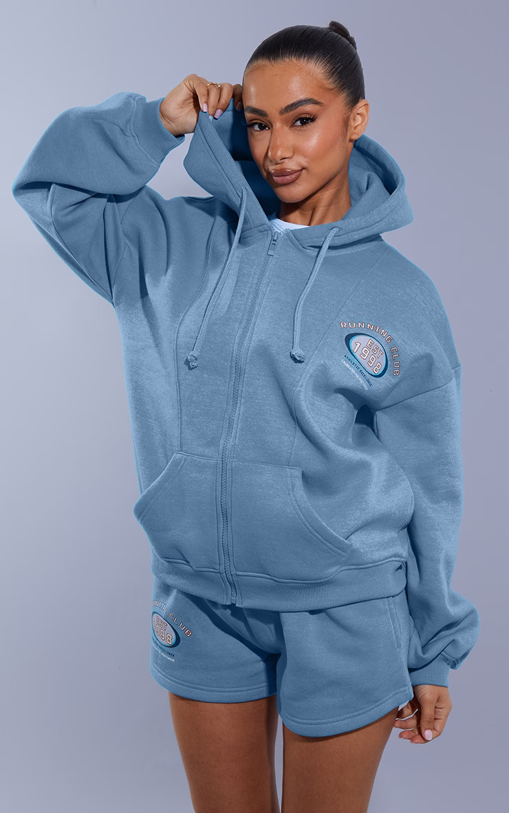 Petite Light Blue Zip Up Hoodie | PrettyLittleThing UK