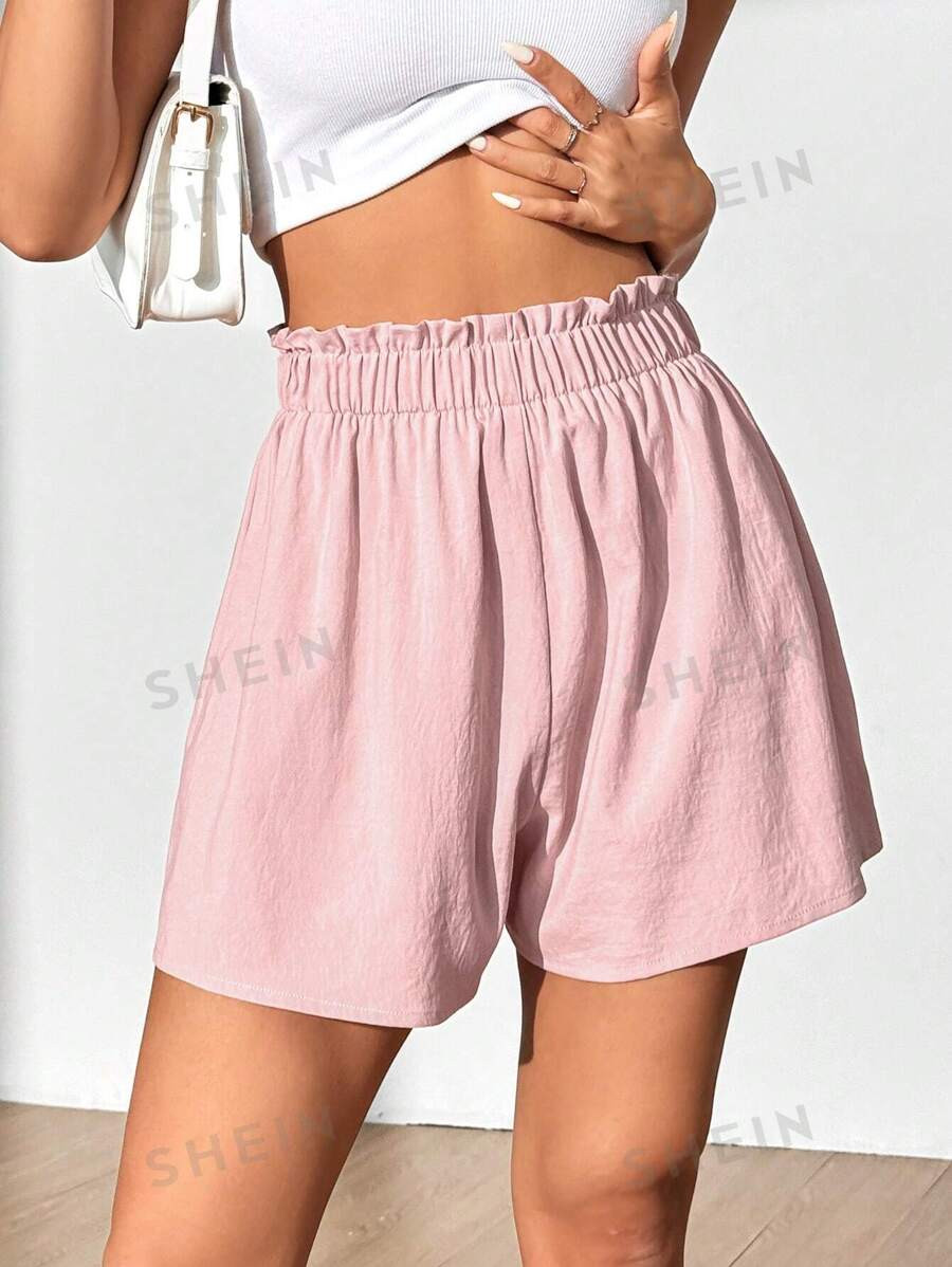 SHEIN EZwear Women's Waist Frill Hem Casual Shorts | SHEIN