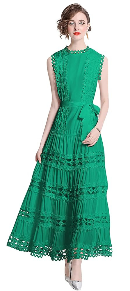 LAI MENG FIVE CATS Women Sleeveless Hollow Out Maxi Dress Casual Wedding Guest Long Dress with Be... | Amazon (US)