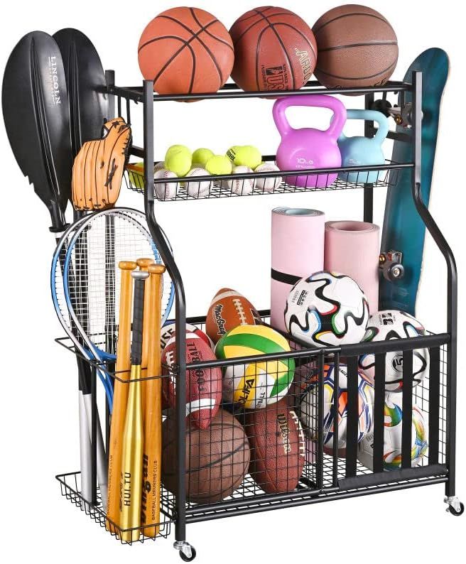Mythinglogic Garage Storage System, Garage Organizer with Baskets and Hooks, Sports Equipment Org... | Amazon (US)