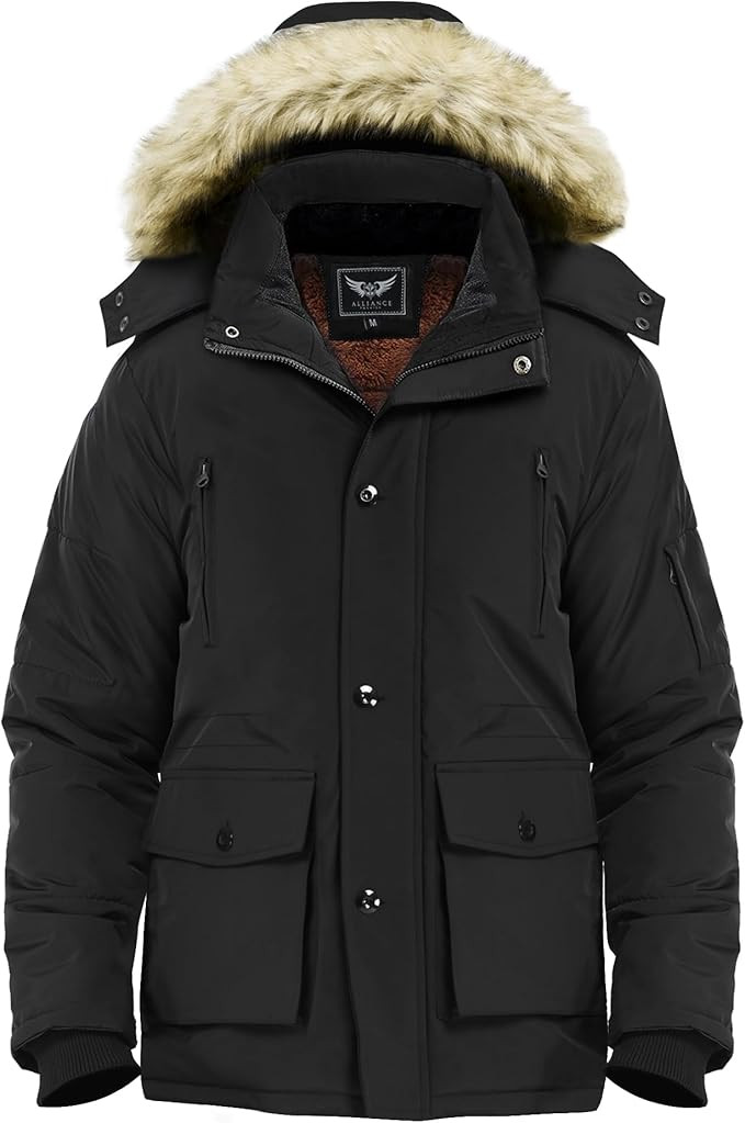 JYG Men's Winter Thicken Coat Warm Puffer Parka Jacket with Faux Fur Removable Hood | Amazon (US)