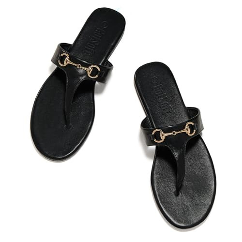 GotSoft Women's Flat Sandals Metal Chain Flip Flops Summer Comfortable Slip on Slippers Dressy Shoes, Black, size 11 | Amazon (US)