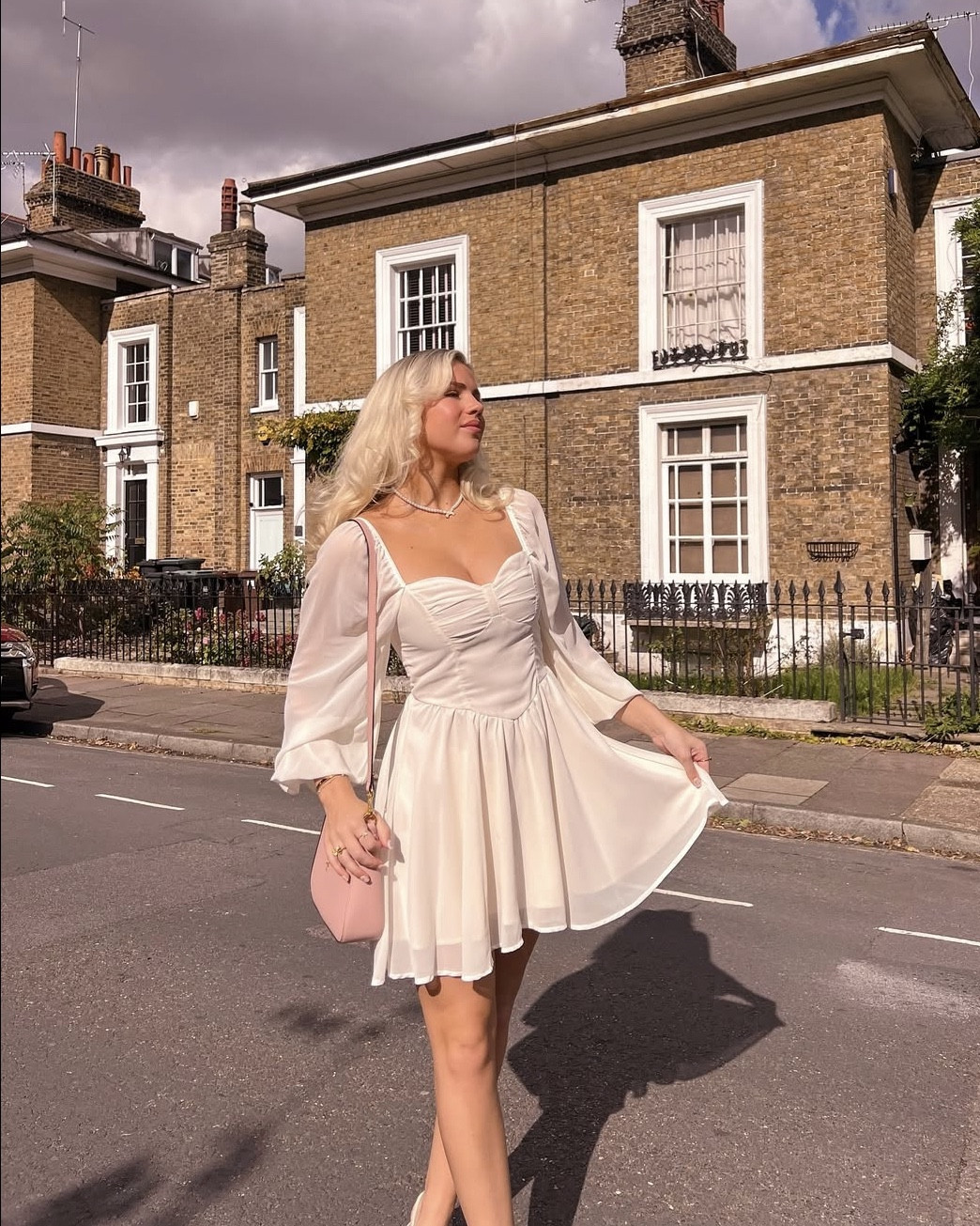 Princess dress💗 floaty dress, spring dress, ballon sleeve, floaty sleeves, slingbacks, block heels, pink bag, cream dress, mini dress, corset dress💫✨

#LTKeurope #LTKuk #LTKdatenight