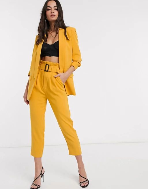 Stradivarius paperbag pants with belt in ocre | ASOS US