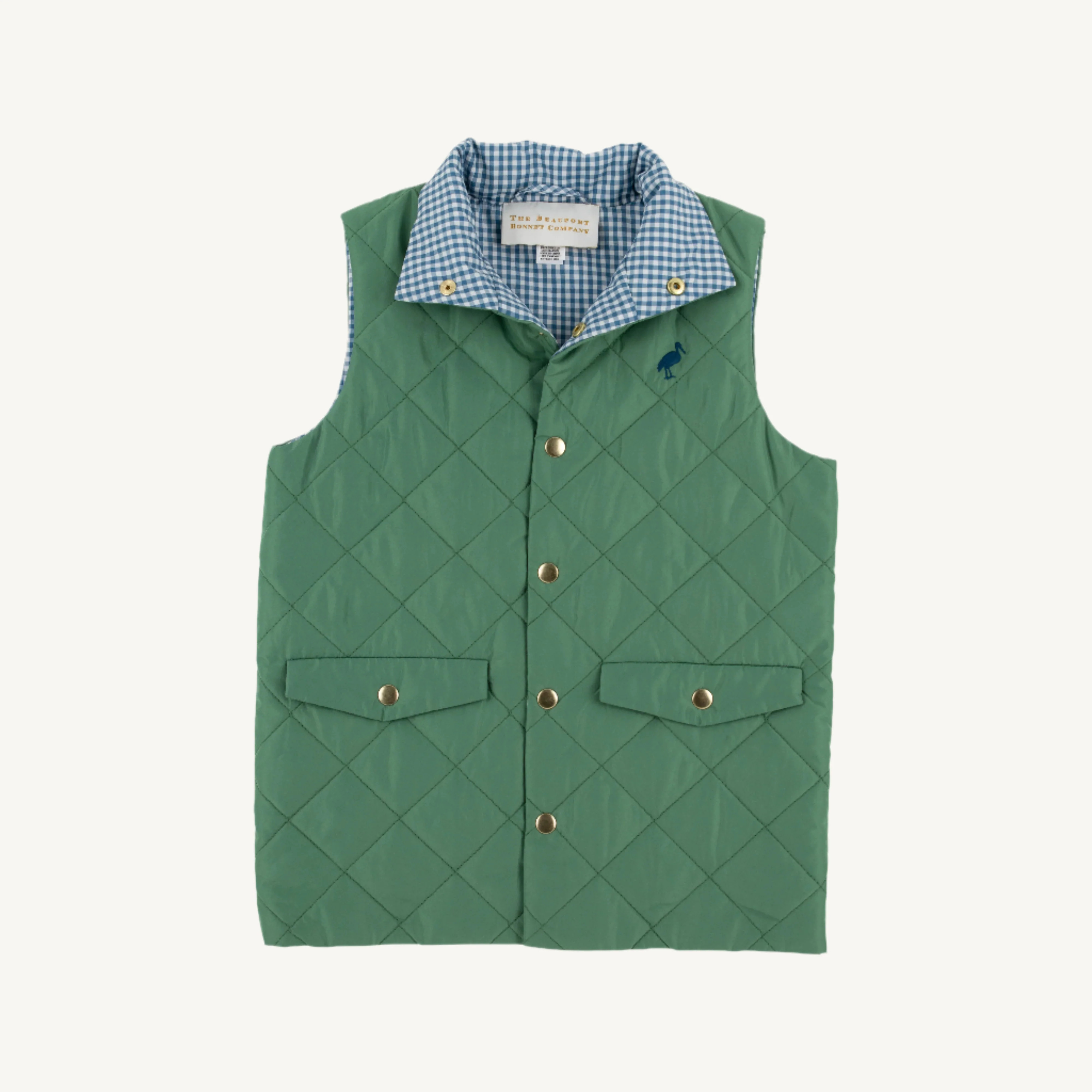 Vaughn Vest - Gallatin Green with Barnsley Blue Mini Gingham & Barnsle | The Beaufort Bonnet Company