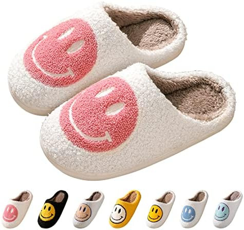 Bevaney Smile Face Slippers for Women - Soft Plush Retro Preppy Slip-on Comfortable Indoor/Outdoo... | Amazon (US)