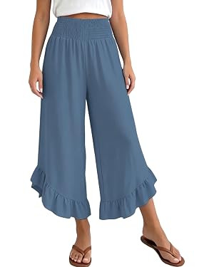 XNC Womens Wide Leg Pants Summer Beach High Waisted Polka Dot Cropped Trousers 2026 Casual Pants ... | Amazon (US)