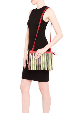 Multicolor Raffia And Red Leather 'Abbey' Clutch | Mel Boteri