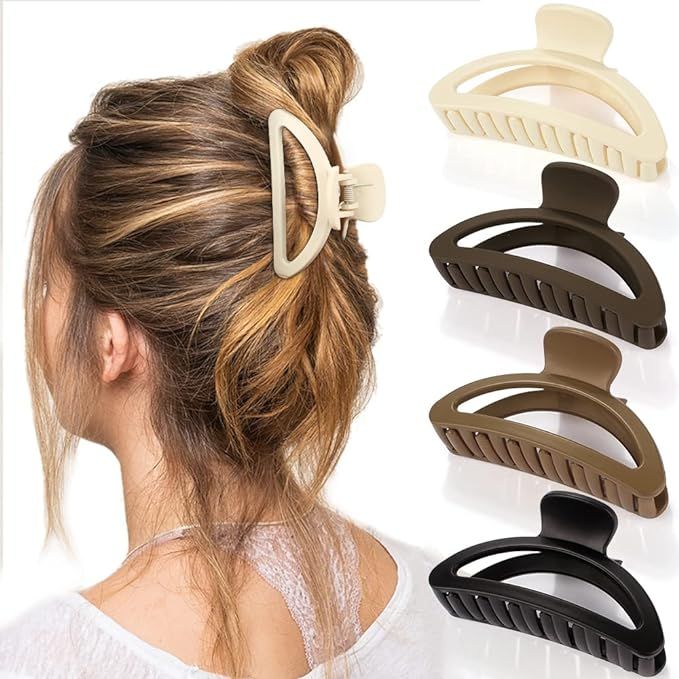 Amazon.com: Canitor Hair Clips for Women 4Pcs Neutral Claw Clips Hair Clips for Thin Hair Neutral... | Amazon (US)
