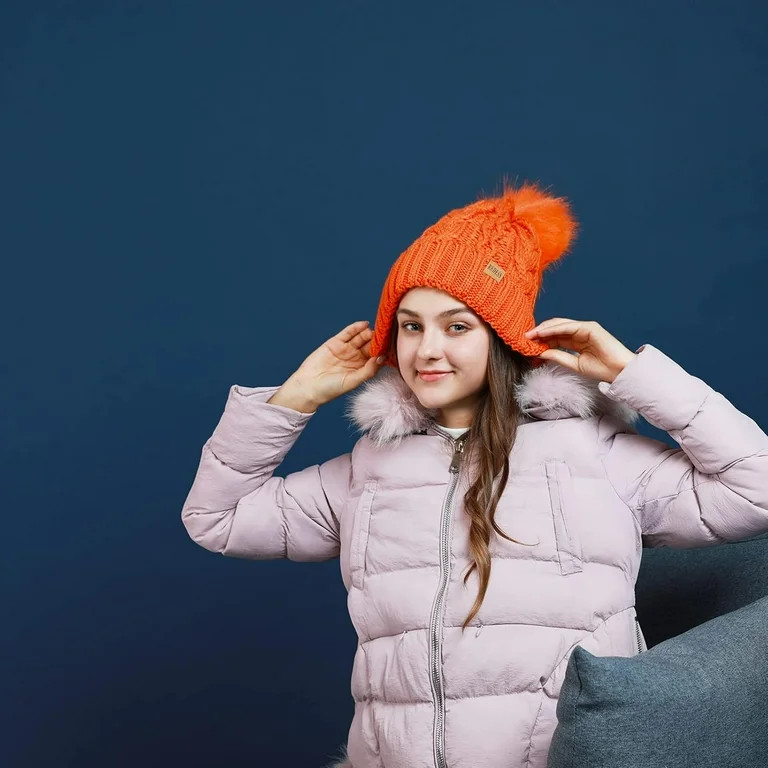REDESS Women Winter Pompom Beanie Hat with Warm Fleece Lined, Thick Slouchy Knit Skull Ski Cap-Or... | Walmart (US)
