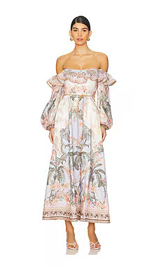 Zimmermann Wylie Off-Shoulder Midi Dress in Blue Floral from Revolve.com | Revolve Clothing (Global)