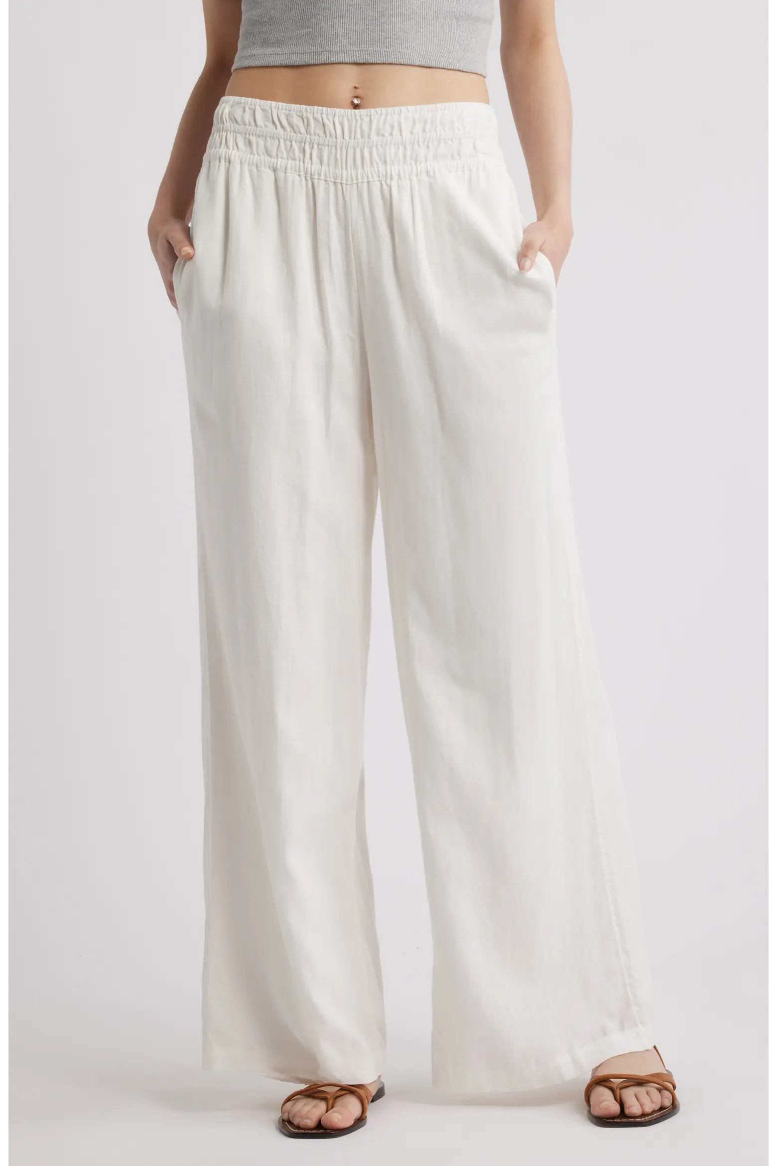 Linen Blend Smocked Waist Wide Leg Pants (Women) | Nordstrom | Nordstrom