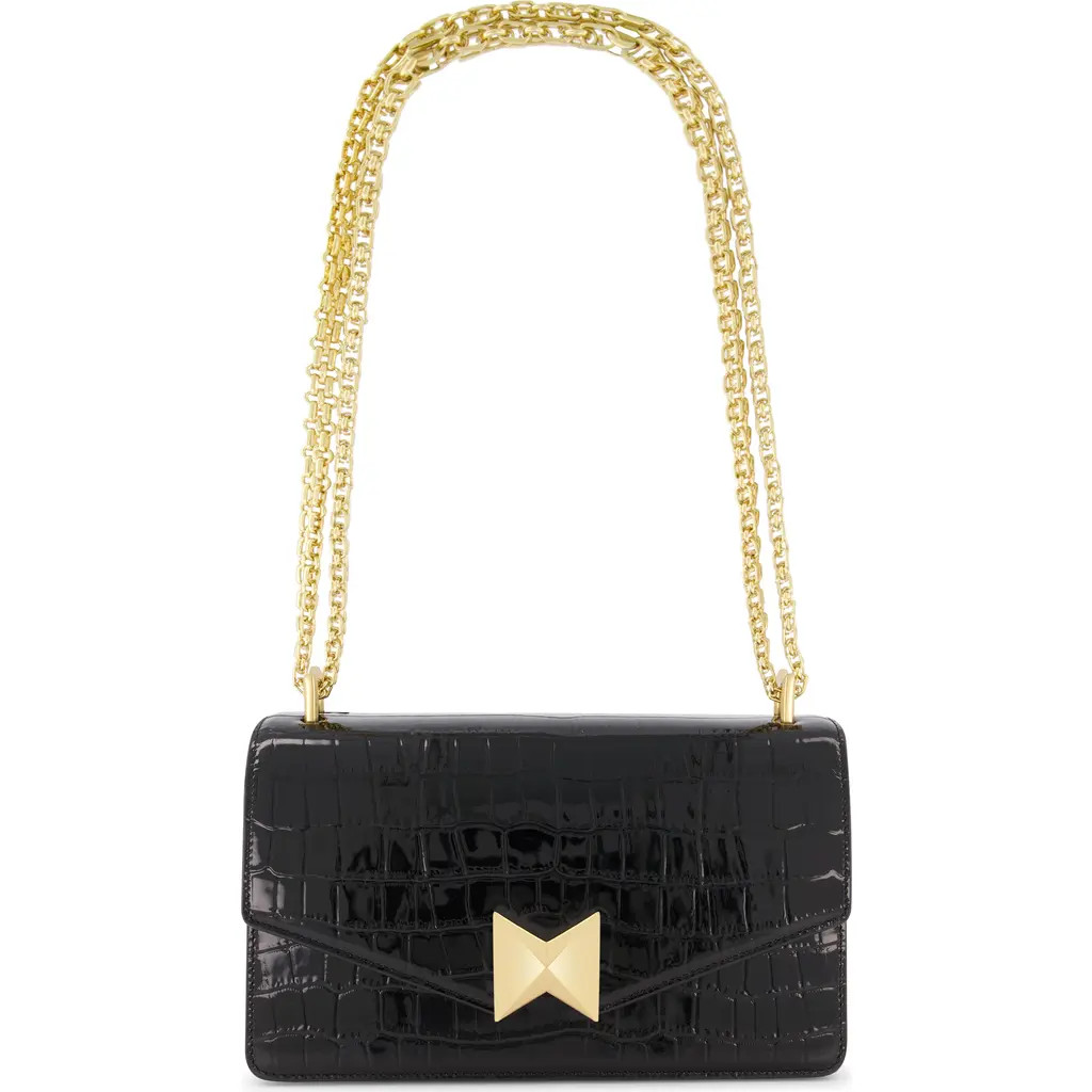 Mac Duggal Gold Plated Hardware Crocodile Leather Shoulder Bag in Black at Nordstrom | Nordstrom