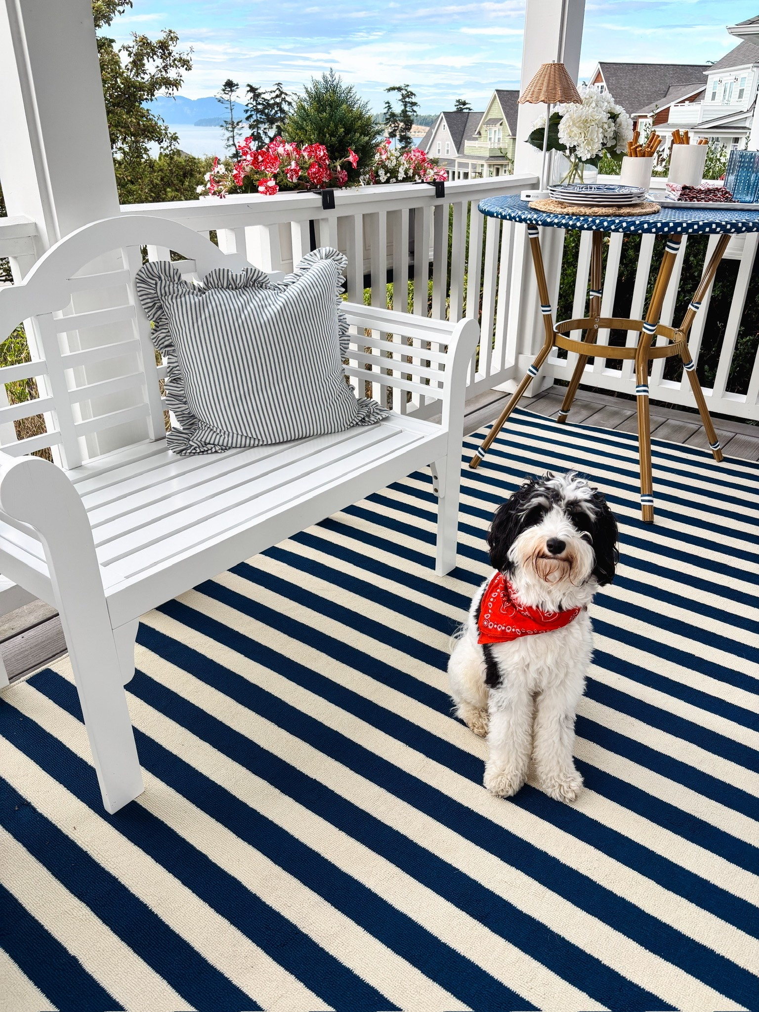 Folding outdoor bench, striped table; counter height cafe table

#LTKHome #LTKSeasonal #LTKSaleAlert