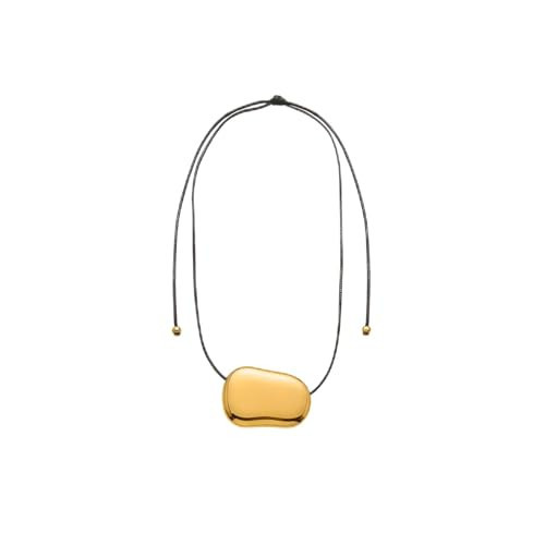 ChicGlowz Chunky Gold Necklace For Women, Boho Adjustable Black Leather Long Cord Stainless Steel Pebble Pendant Necklaces Minimalist Statement Christmas Birthday Jewelry Gift (Gold) | Amazon (US)