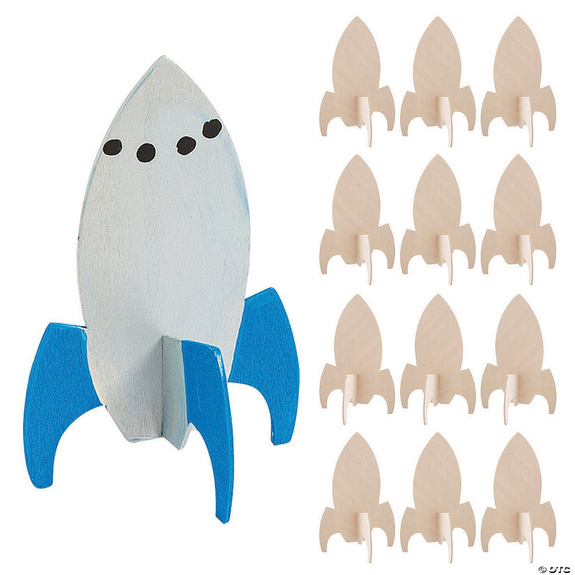 4 1/4" x 6 1/4" DIY Craft 3D Unfinished Wood Rockets - Makes 12 | Oriental Trading Company
