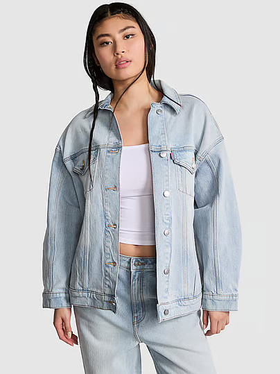 Denim Oversized Trucker Jacket, S - Women's Jackets & Outerwear - PINK | Victoria's Secret (US / CA )