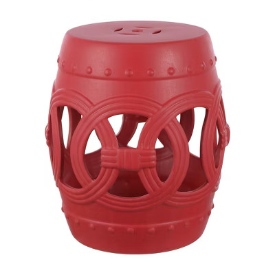 JONATHAN Y Lucky Coins 16" Chinese Ceramic Drum Garden Stool, Matte Red | Target