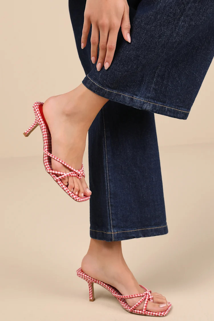 Thorian Red Gingham Knotted Thong High Heel Sandals | Lulus