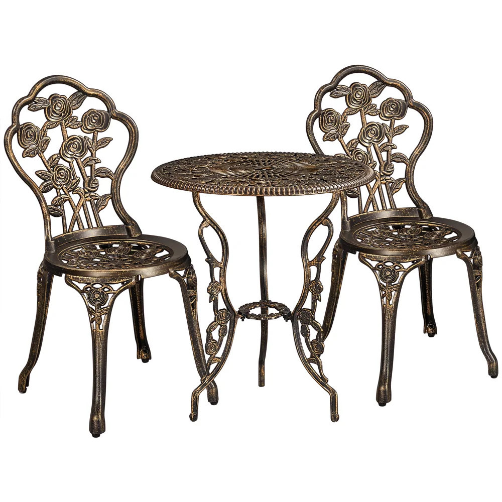 Yaheetech Bronze 3pcs atio Bistro Table Set with Umbrella Hole for Garden Backyard one_size | LSOHCJ0001 | Lowe's