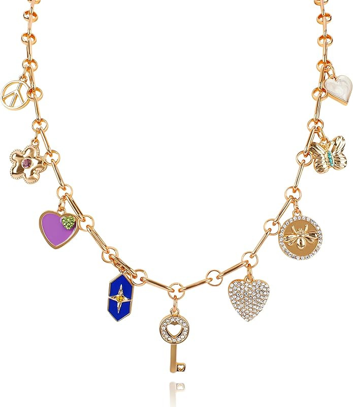 Gold Charm Necklace for Women Teen Girls 14K Gold Plated Chain Pendant Necklace with Cute Dangle ... | Amazon (US)