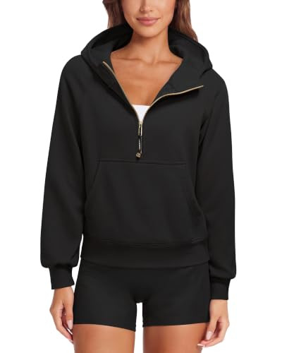 SUUKSESS Women Gold Half Zip up Cotton Hoodies Casual Pullover Sweatshirt | Amazon (US)