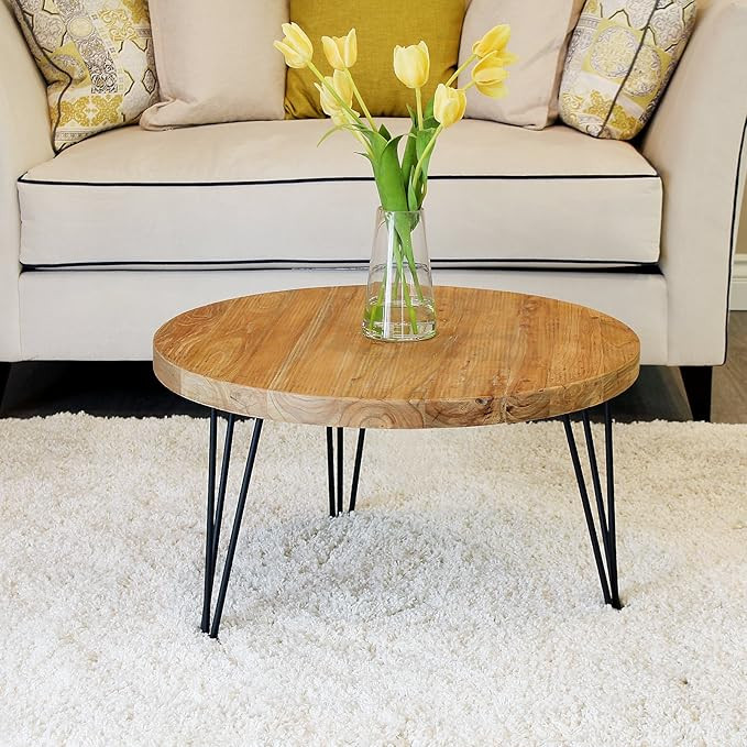 WELLAND Reclaimed Old Elm Coffee Table 27.5"x27.5"x16" H Accent Vintage Coffee Table Rustic Round... | Amazon (US)