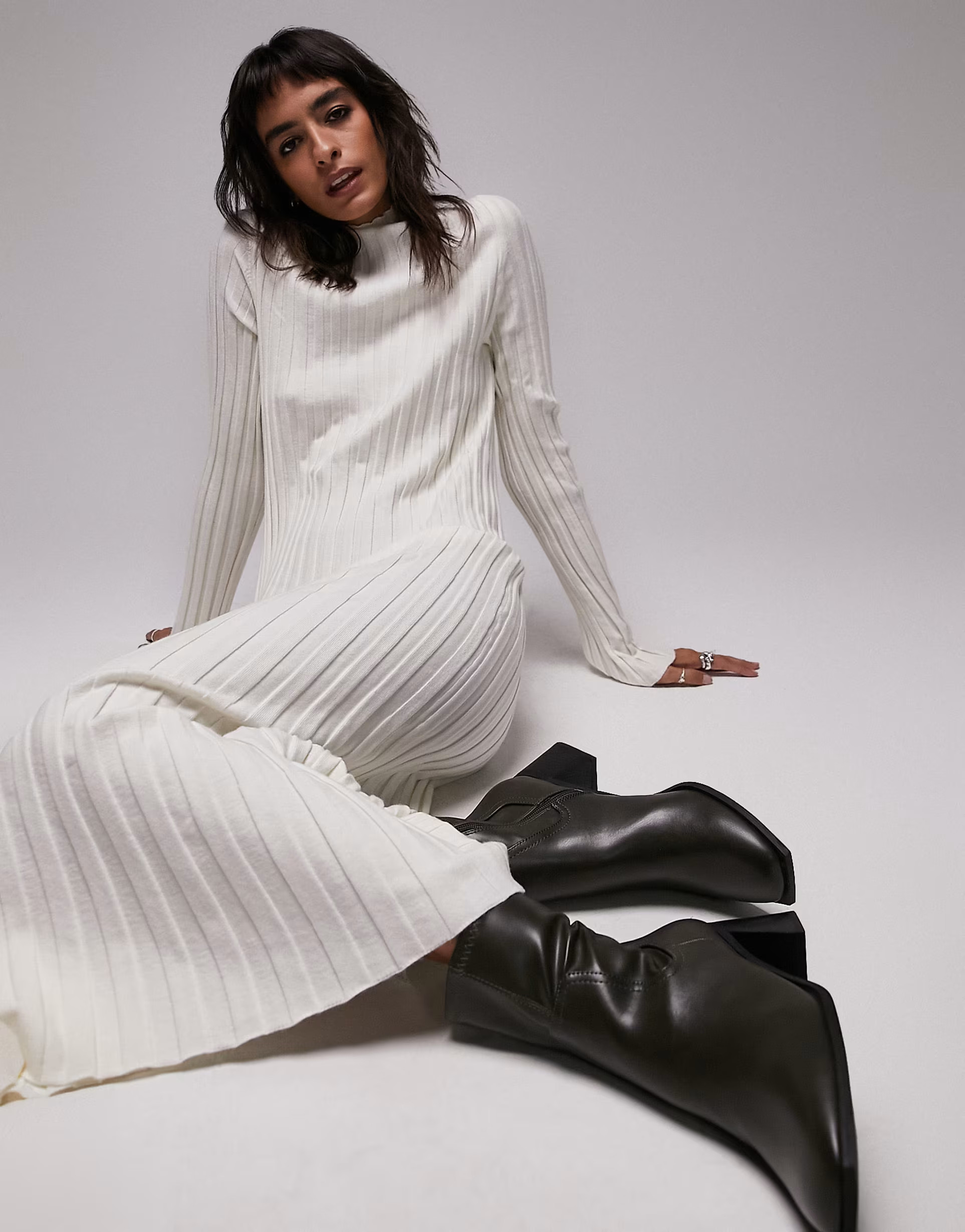 Topshop knitted funnel neck variegated rib maxi dress in ivory | ASOS (Global)