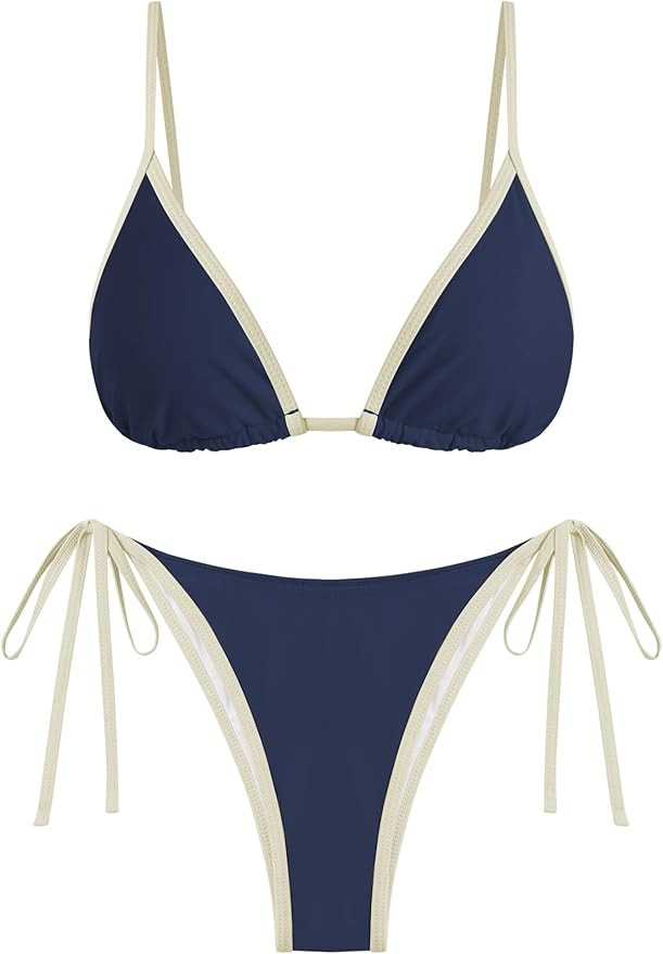 ZAFUL Womens Triangle Color Block Bikini Set 2 Piece Bathing Suits String Swimsuit Cheeky Thong B... | Amazon (US)