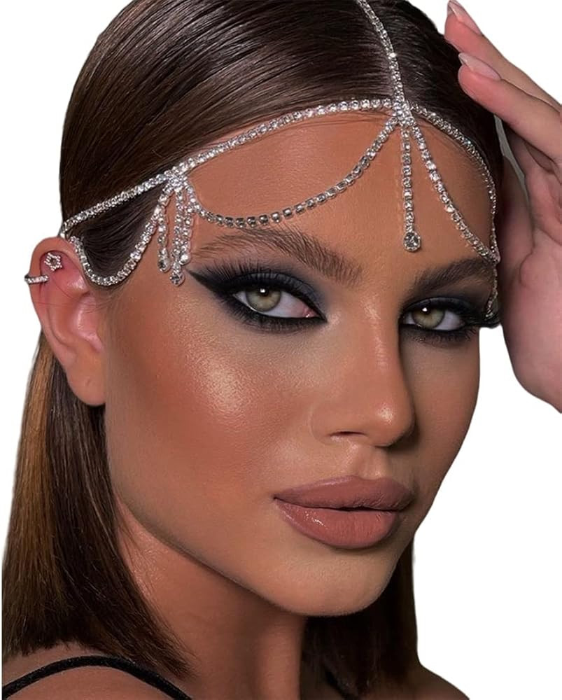 STONEFANS Layered Rhinestone Head Chain - Crystal Headpiece Boho Silver Hair Accessories Prom Hai... | Amazon (US)
