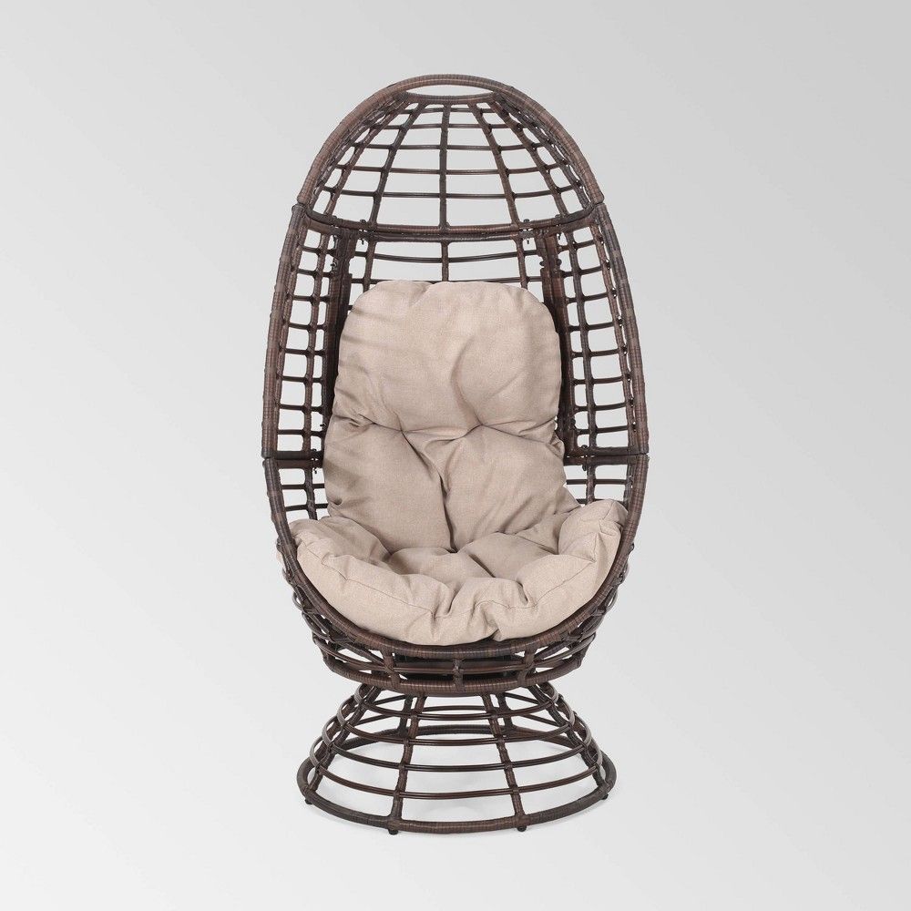 Pitner Wicker Swivel Egg Chair - Dark Brown/Beige - Christopher Knight Home | Target