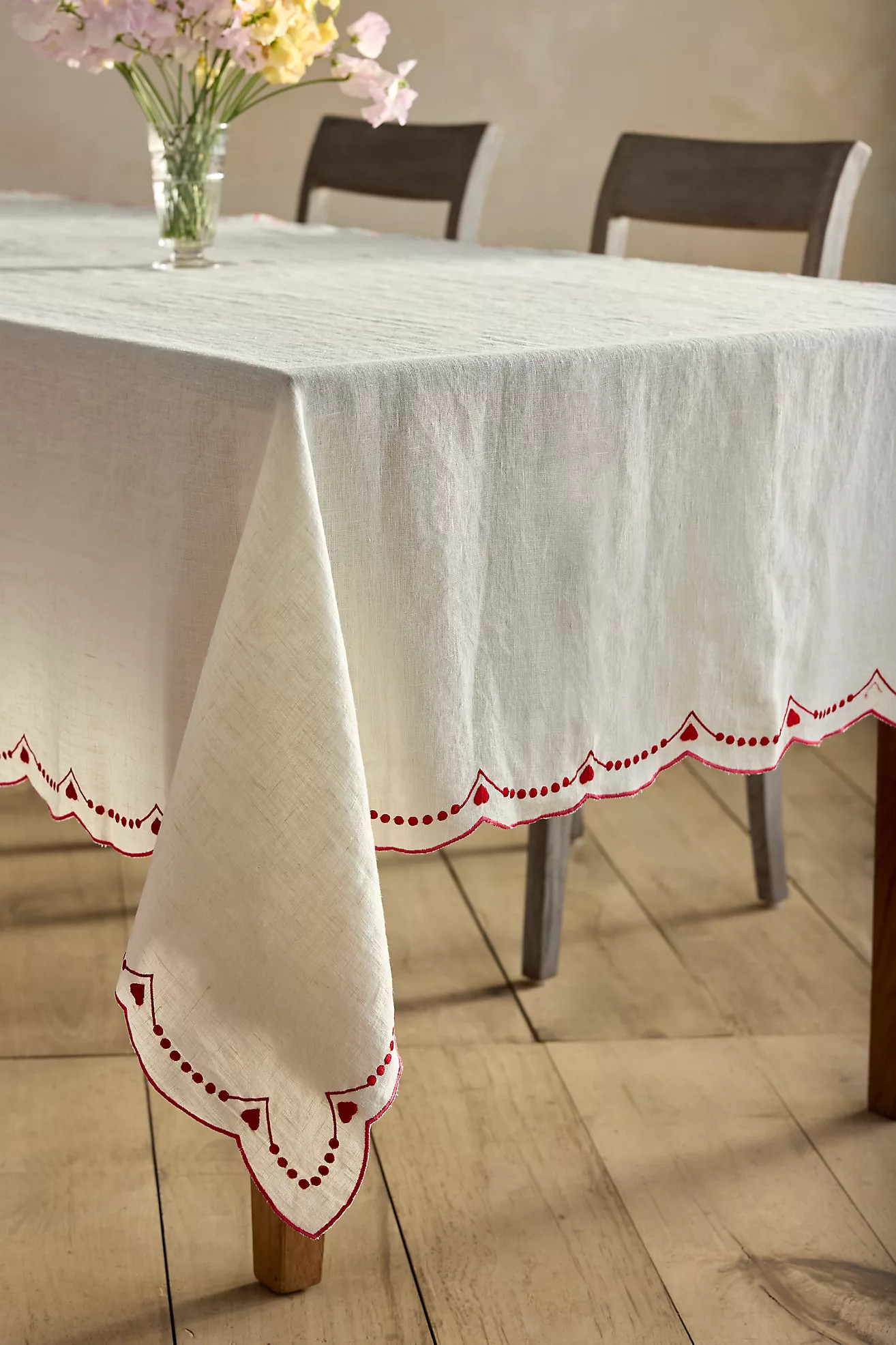 Embroidered Hearts Linen Tablecloth | Anthropologie (US)