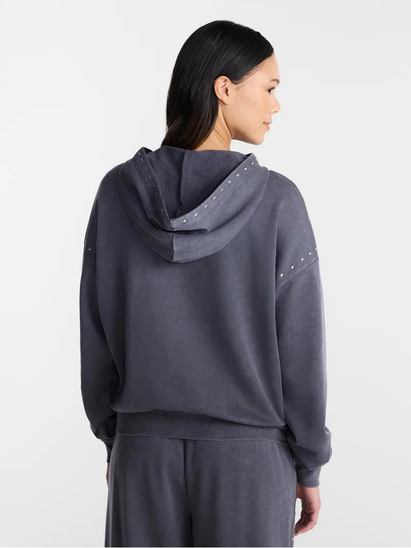 No Boundaries Mineral Wash Studded Fleece Oversized Hoodie, Women's XXS-XXL | Walmart (US)