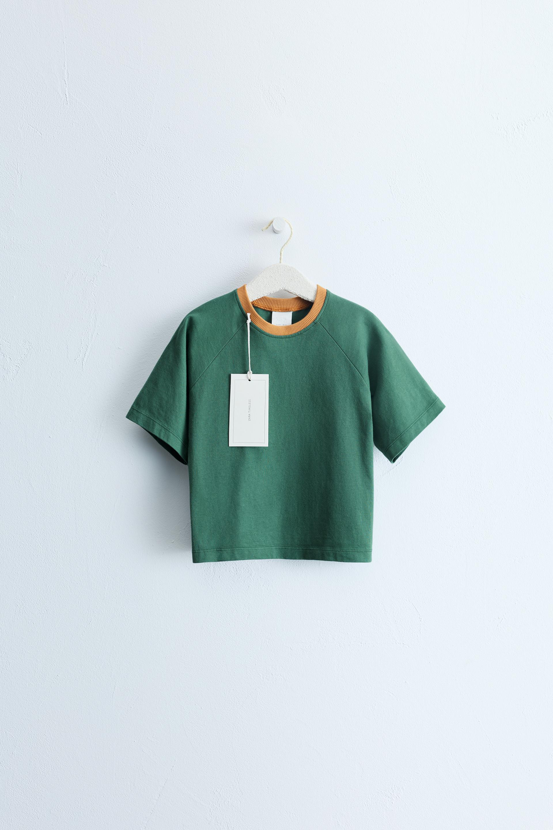 Zara - Zara Timeless - Contrast Piping T-Shirt - Khaki - 1½ Years (33,9 Inches) - Kids | Zara US