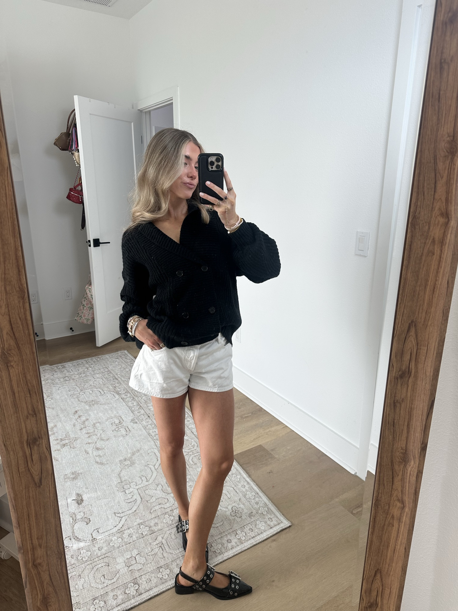 Amazon size small Xiaoxuemeng Womens Knitted Cardigan Sweater Button Down Shawl Collar Cardigan Jackets Chunky Ribbed Knit Sweater Top. Frame the hag white denim shorts size 24. My Amazon black buckle sandals 

#LTKootd #LTKSaleAlert #LTKFindsUnder100