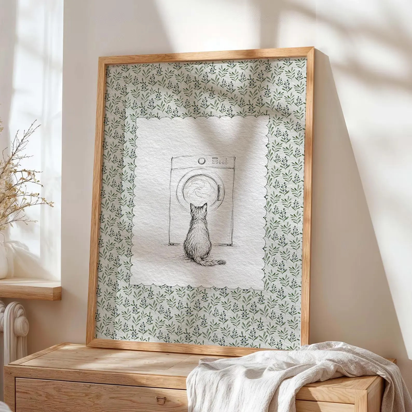 Vintage Cat Laundry Room Art, Cottagecore Sketch Poster, Cat Lover Gift | Etsy (Global)