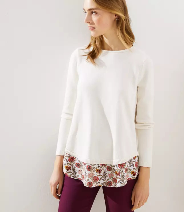 Floral Mixed Media Tie Back Sweater | LOFT | LOFT