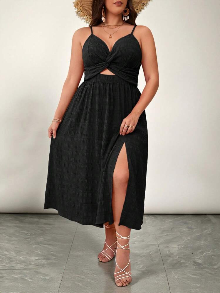 SHEIN VCAY Plus Size Women's Sleeveless Twist Knot Cami Summer Dress | SHEIN