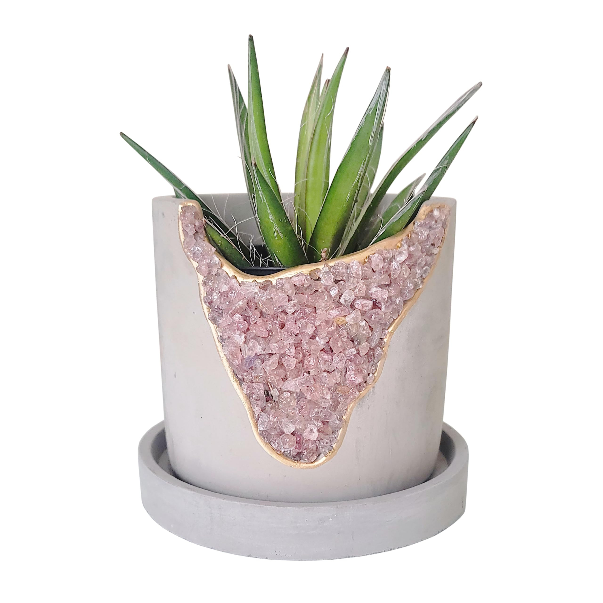 4 Inch Crystal Plant Pot with Saucer - Cement Geode Planter - Concrete Pot for Plants - Indoor Su... | Amazon (US)