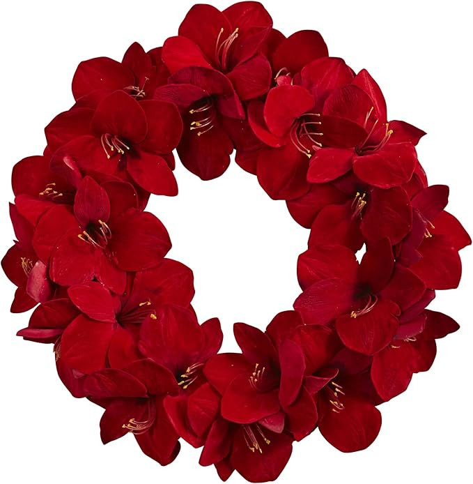 Nearly Natural 22in. Artificial Amaryllis Wreath | Amazon (US)