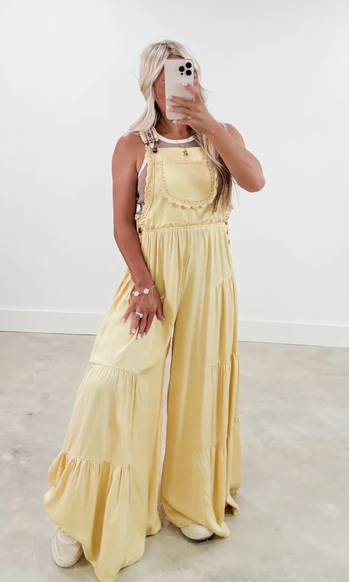 There’s Nothing Like It Lace Trim Overall Jumpsuit - Butter Yellow | CK Squared Boutique